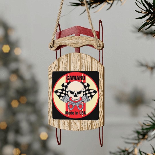 Camaro Made in USA skull & pistons Sled Ornaments