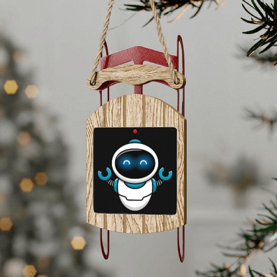 Cute Robot Cartoon Vector Icon Illustration Sled Ornaments