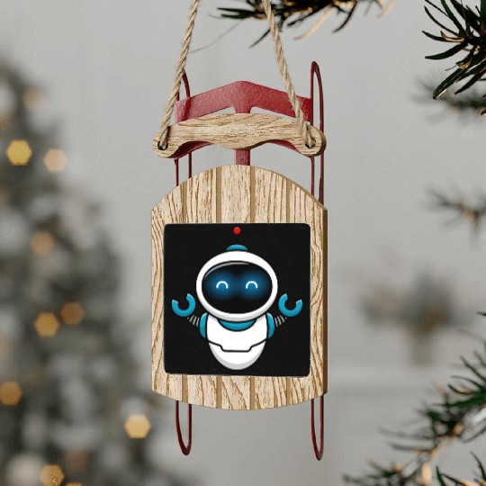 Cute Robot Cartoon Vector Icon Illustration Sled Ornaments
