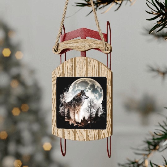 Wolf Moonlight Forest Wild Werewolf Watercolor 5 Sled Ornaments