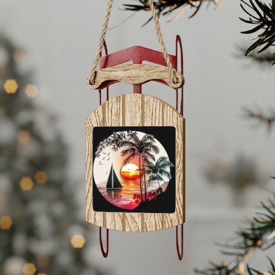 Beach Sunset Sailboat Palm Trees Ocean Vacation 4 Sled Ornaments
