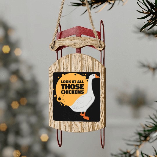 Goose Chickens Farm Animal Cartoon Farmer Sled Ornaments