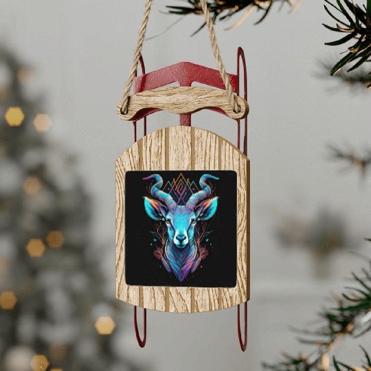 Gazelle capricorn goat mountains vacation hipster Sled Ornaments