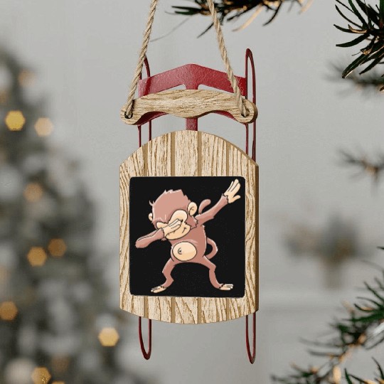 Monkey Dabbing Primate Zookeeper Sled Ornaments