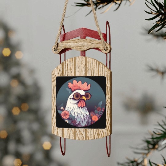 Vintage 80s 90s Style for Chicken Lovers Sled Ornaments