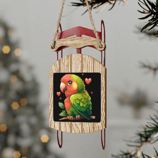 Cute Parrot Green Red Budgie Valentines Day Pet Bi Sled Ornaments