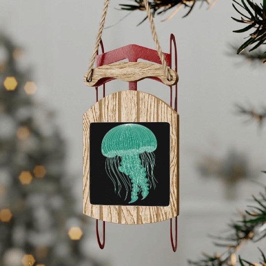 Sea life, Green Jellyfish Sled Ornaments