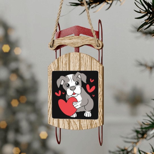 Cute Heart Puppy Boston Terrier Dog Sled Ornaments