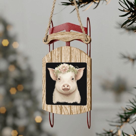 Piglet Flower Crown Pig Baby Floral Farm Animal Pe Sled Ornaments