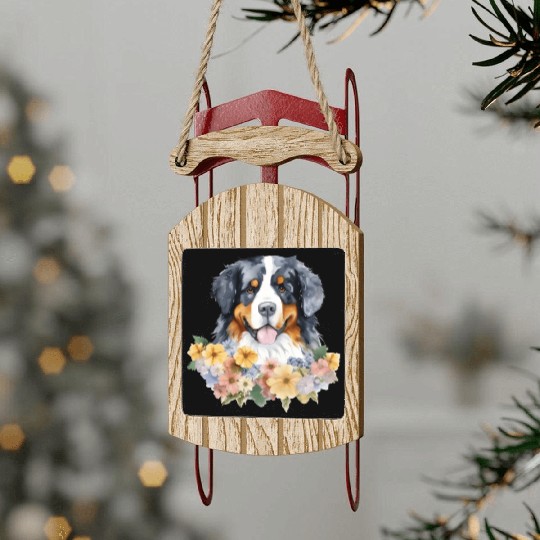 Bernese Mountain Dog Watercolor Floral Sled Ornaments