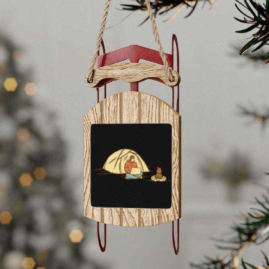 Camping and Work green Sled Ornaments