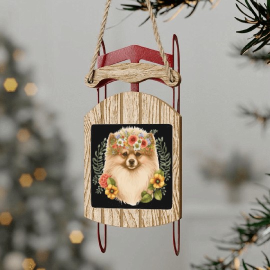 Cute Pomeranian Pom Flower Crown Pet Dog Breed Flo Sled Ornaments