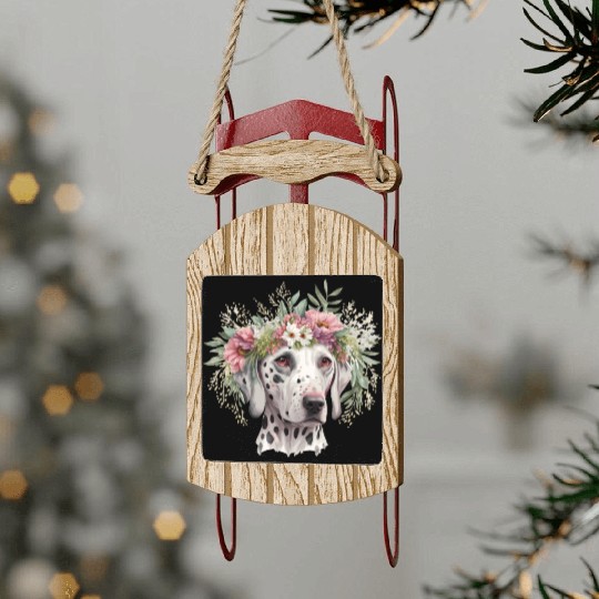 Cute Dalmatian Flower Crown Pet Dog Breed Puppy Sled Ornaments