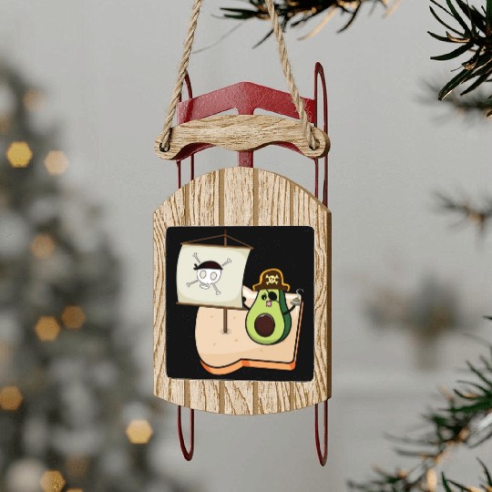 Funny avocado pirate sailing on a toast bread Sled Ornaments