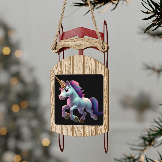 magic unicorn cartoon horse pony Sled Ornaments