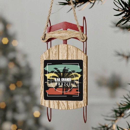 Ilha Grande Brazil Artistic Palm Tree Retro Sled Ornaments