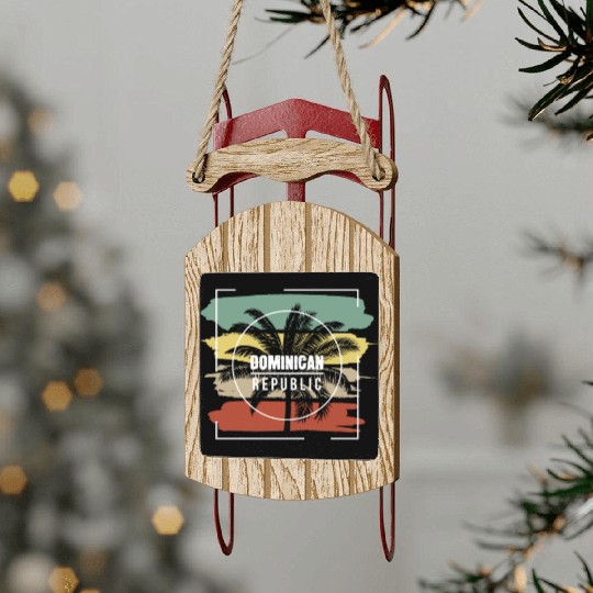 Dominican Republic Artistic Palm Tree Retro Sled Ornaments