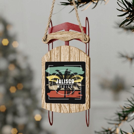 Jalisco Mexico Artistic Palm Tree Retro Sled Ornaments