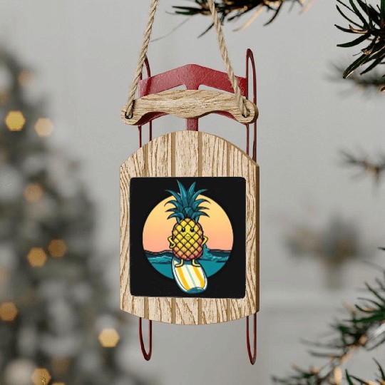 Kawaii pineapple on at sunset Sled Ornaments
