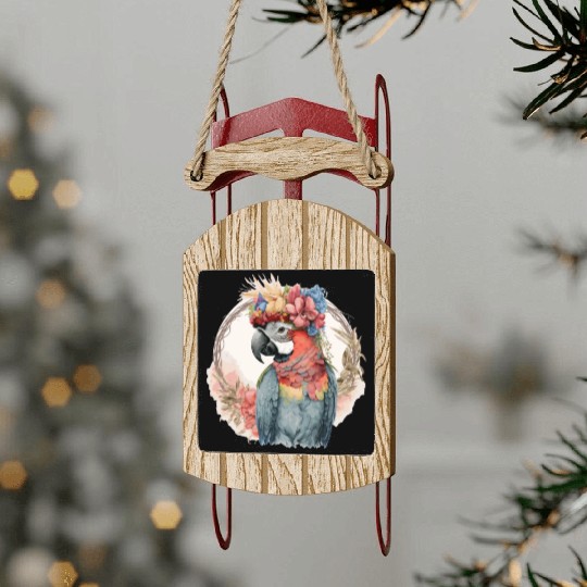 Colorful Parrot Watercolor Macaw Bird Flower Crown Sled Ornaments