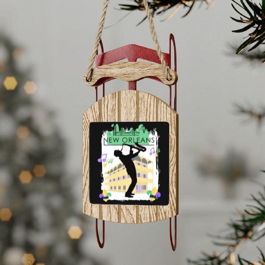 Mardi Gras New Orleans Louisiana City Jazz Music Sled Ornaments