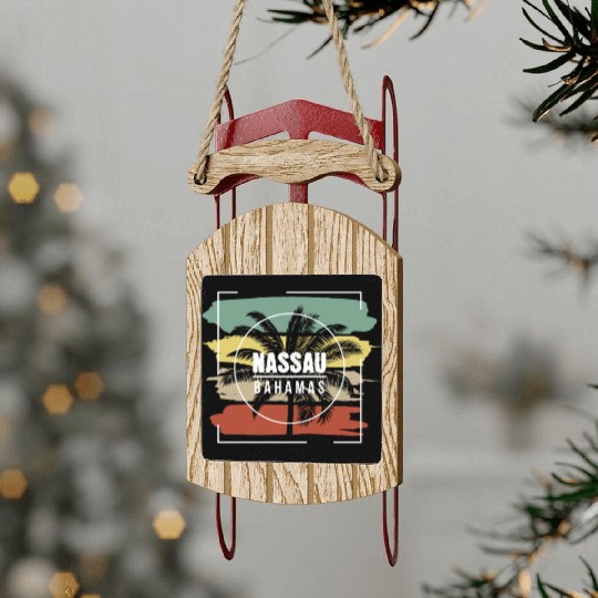 Nassau Bahamas Artistic Palm Tree Retro Sled Ornaments