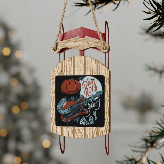 Pump Rock Society Halloween Pumpkin Playing Guitar Sled Ornaments