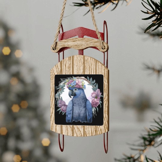 Watercolor Hyacinth Macaw Parrot Bird Flower Crown Sled Ornaments