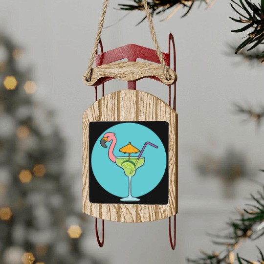 Flamingo Cocktail Sled Ornaments