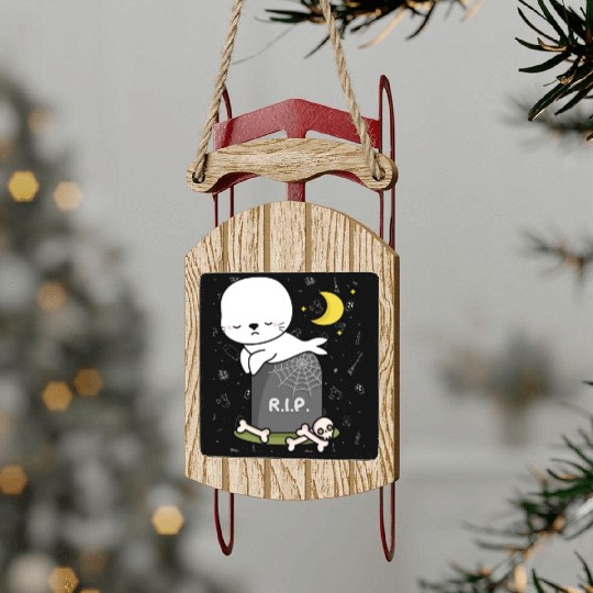 Boo Cute Seal Halloween design trick or treat RIP Sled Ornaments
