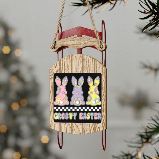 Groovy Easter Bunnies Retro Hippie Lover Easter Sled Ornaments