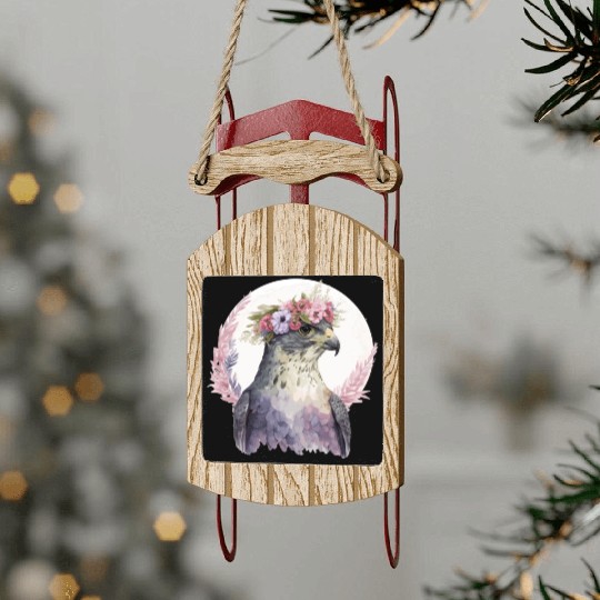 Falcon Birds Of Prey Flower Crown Floral Bird Watc Sled Ornaments