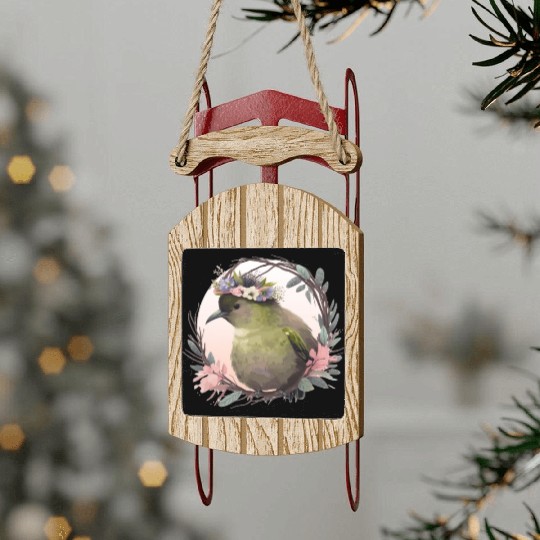 Tropical Kiwi Bird Flower Crown Floral Exotic Bird Sled Ornaments