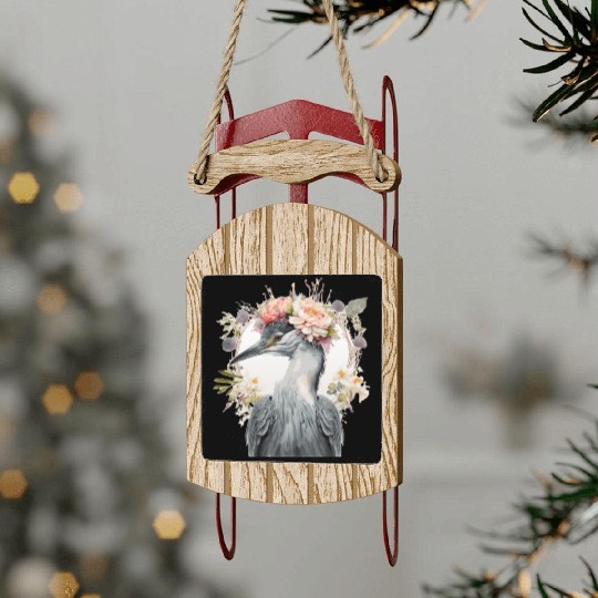 Watercolor Heron Freshwater Bird Flower Crown Flor Sled Ornaments