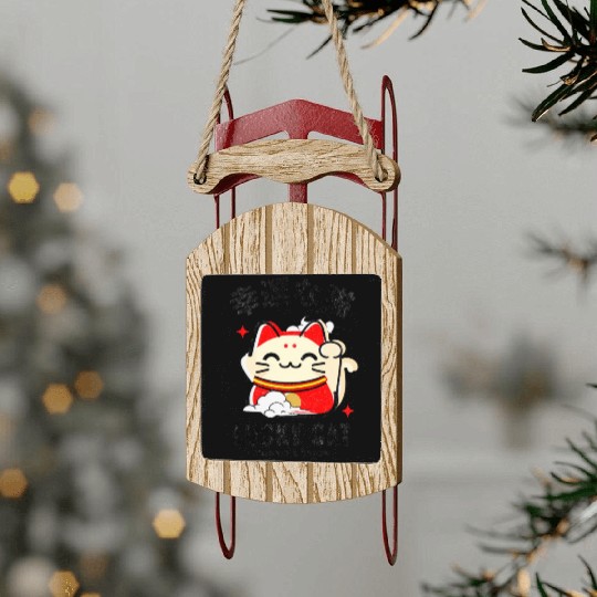 Lucky Cat Tokyo Desing Japanese Writing Sled Ornaments