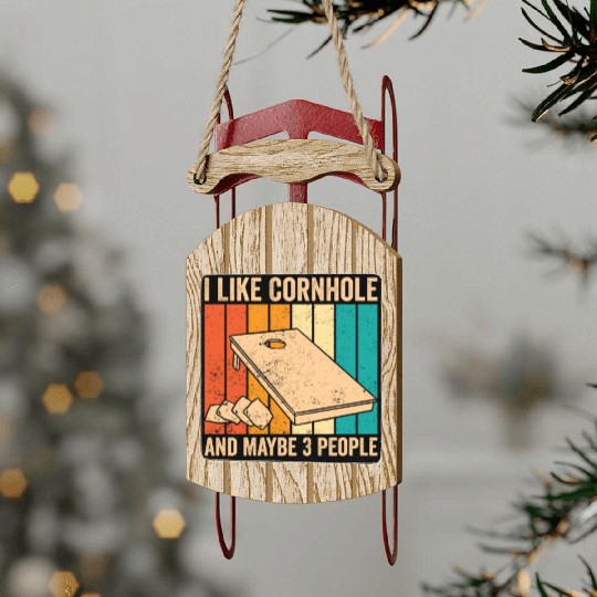 Funny Cornhole Retro Sled Ornaments
