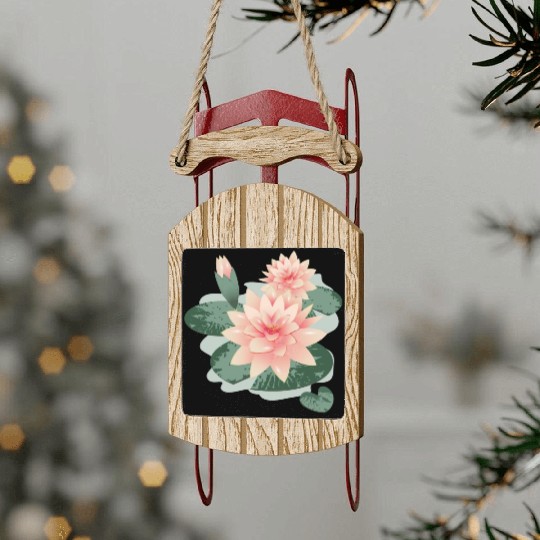 Water lily flower with bud in water lily pond Sled Ornaments