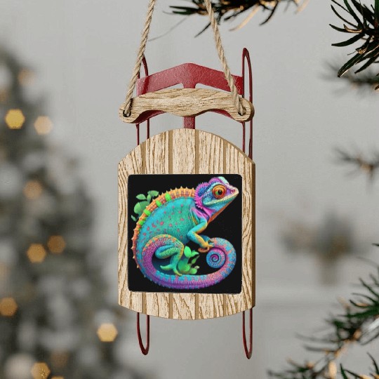 Cute Chameleon is a colorful beautiful Cute animal Sled Ornaments