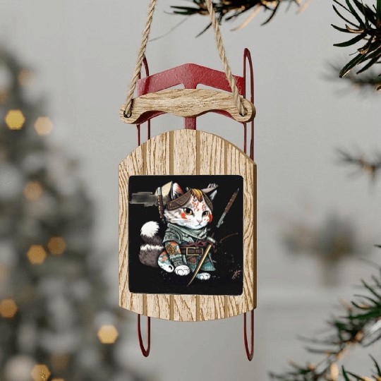 The Fearless Samurai Cat: A Sword's Master Sled Ornaments