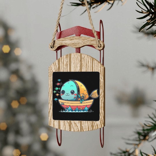 Life on a Colorful Fishing Vessel Sled Ornaments