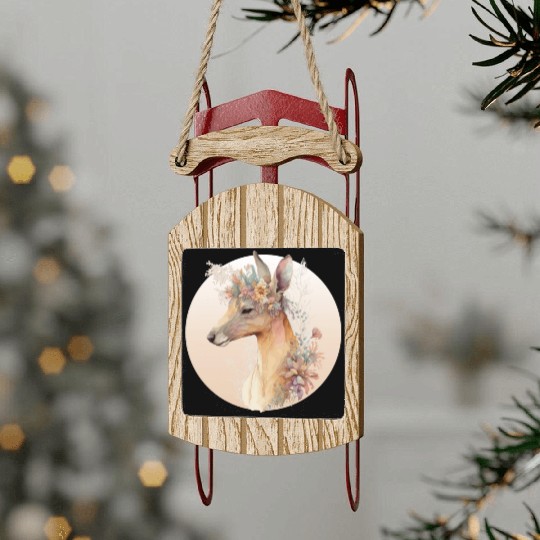 Australian Kangaroo Flower Crown Watercolor Animal Sled Ornaments