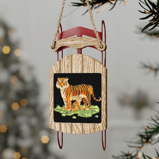 Mother And Son Tiger Sled Ornaments
