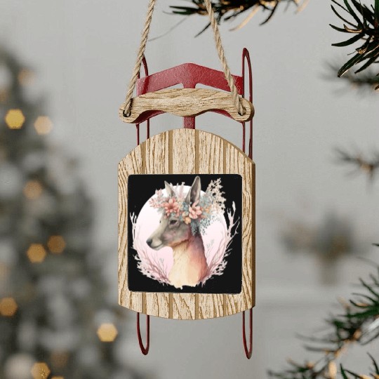 Watercolor Kangaroo Flower Crown Australian Animal Sled Ornaments