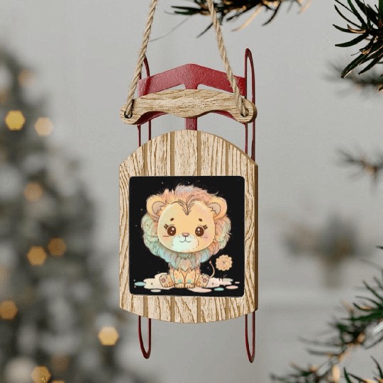 Cute Lion Pastel Drawing Sled Ornaments