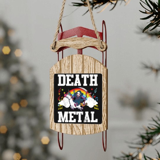 Death Metal Grim Reaper Riding A Unicorn Trick Sled Ornaments