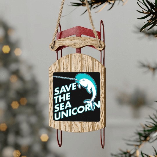 Funny Save the Sea Unicorn Narwhal Sled Ornaments