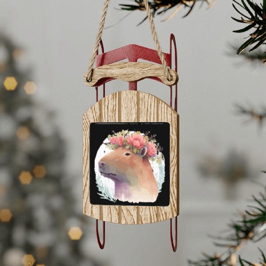 Watercolor Capybara Rodent Flower Crown Animal Lov Sled Ornaments
