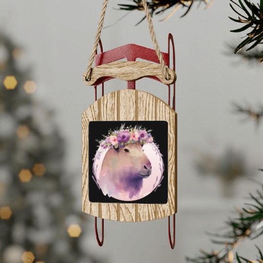 Cute Capybara Rodent Flower Crown Floral Watercolo Sled Ornaments