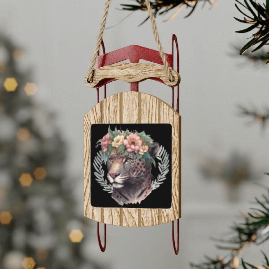 Watercolor Jaguar Flower Crown Wild Cat Lover Sled Ornaments
