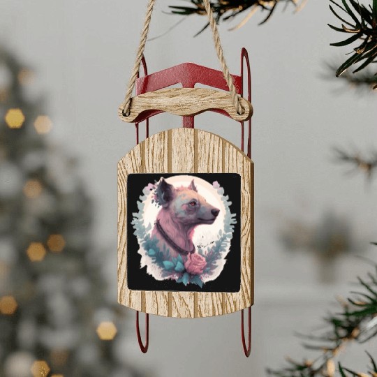 Watercolor Hyena Flower Crown Africa Safari Animal Sled Ornaments